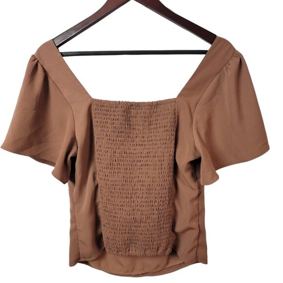 Abercrombie & Fitch Women's Brown Twist Front / Flutter Sleeve Top - Picture 5 of 9